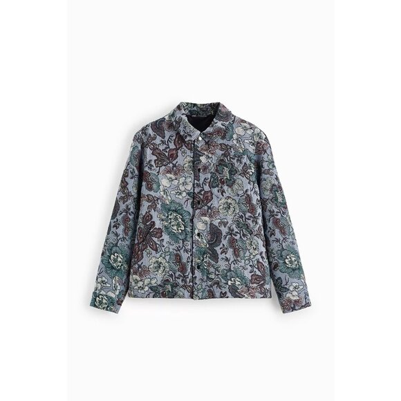 NWT ZARA Medium Blue Floral Tapestry Shacket - Picture 13 of 14